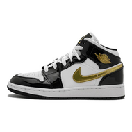 Air Jordan 1 Mid Patent Black White Gold GS