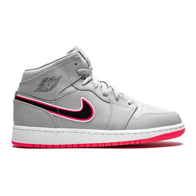 Air Jordan 1 Mid Wolf Grey Racer Pink Black GS