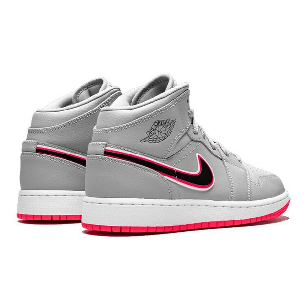 Air Jordan 1 Mid Wolf Grey Racer Pink Black GS