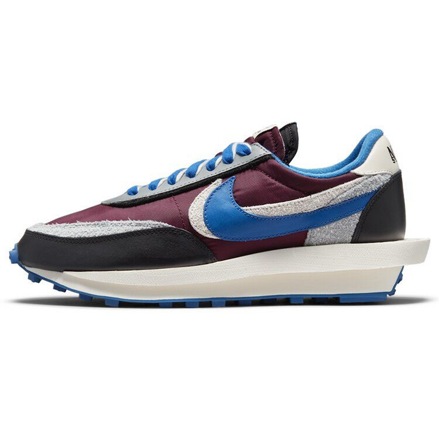 Sacai x Nike WaFFle night maroon and Team Royal