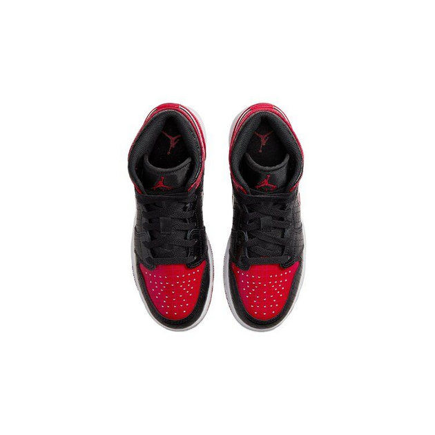 Air Jordan 1 Mid Black Red Bred GS