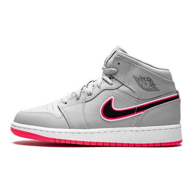 Air Jordan 1 Mid Wolf Grey Racer Pink Black GS
