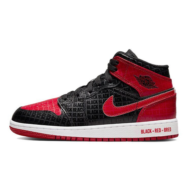 Air Jordan 1 Mid Black Red Bred GS