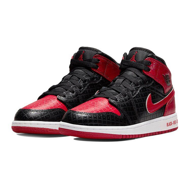 Air Jordan 1 Mid Black Red Bred GS
