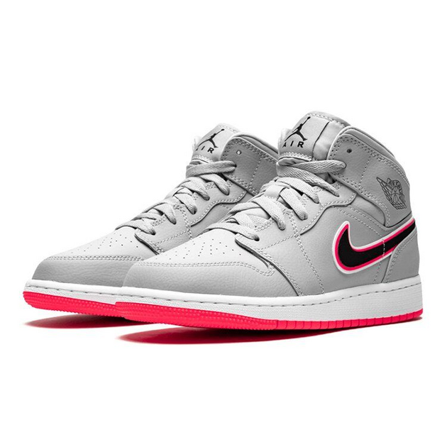 Air Jordan 1 Mid Wolf Grey Racer Pink Black GS