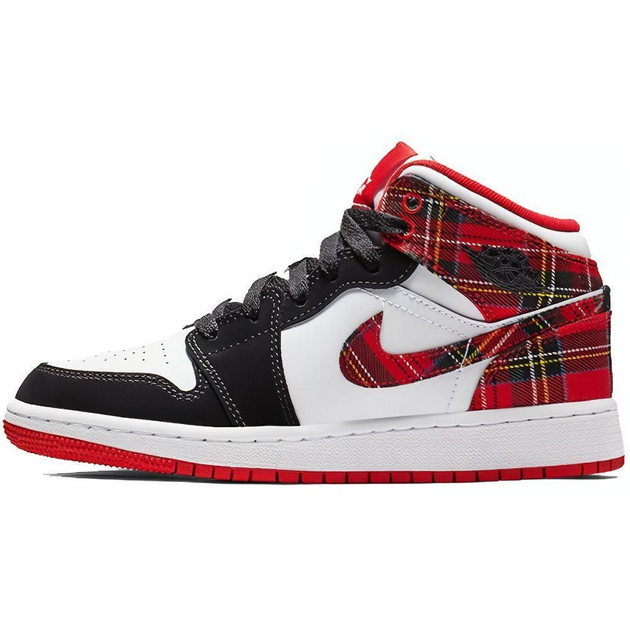 Air Jordan 1 Mid White Plaid GS